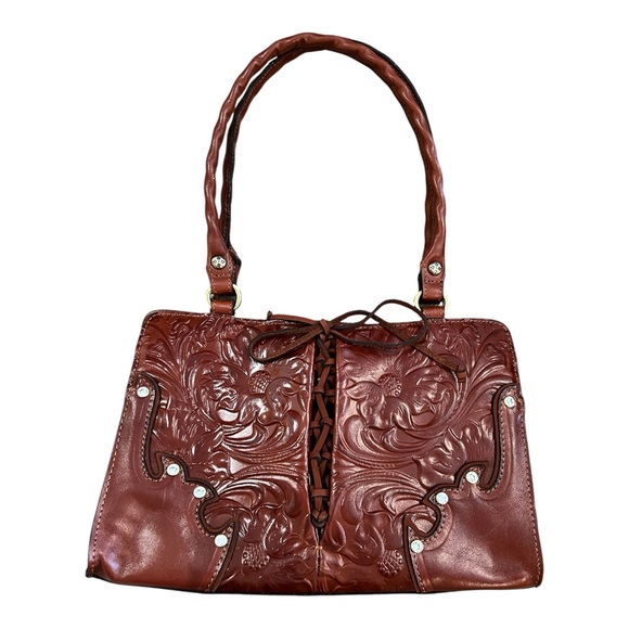 Patricia Nash Montana Sadie Hand-Tooled Leather Satchel Whiskered Brown New - Picture 4 of 13